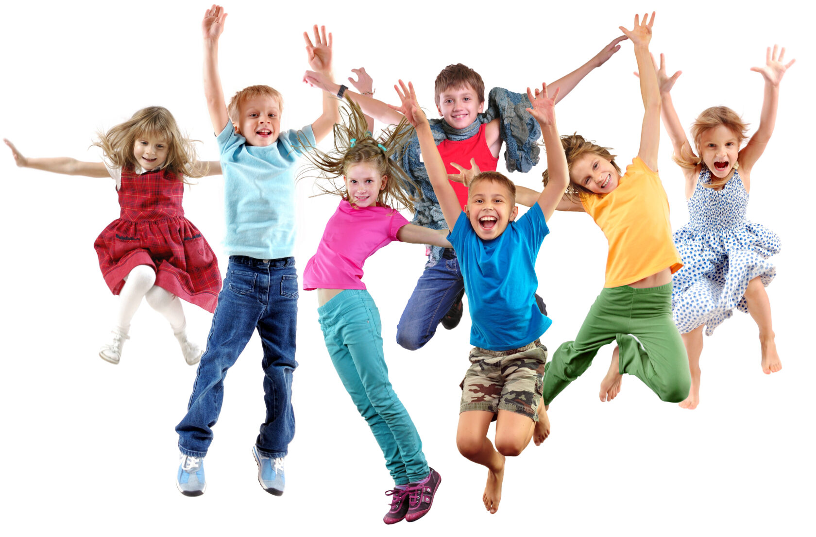 Large,Group,Of,Happy,Cheerful,Sportive,Children,Jumping,,Sporting,And